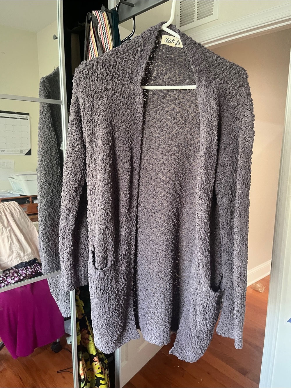 Listicle Charcoal Popcorn-Knit Open Cardigan
